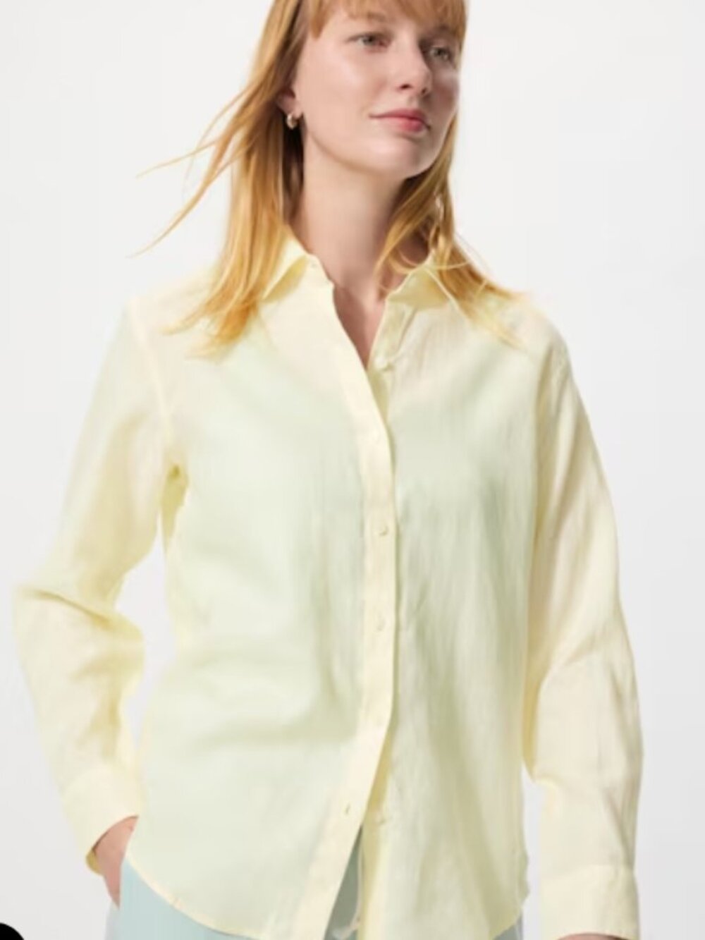Uniqlo 100% Premium Linen Button Front Shirt Yellow Long Sleeve